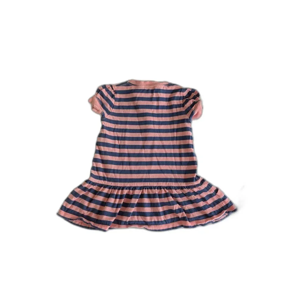 Ralph Lauren Baby Girls 12M Pink Navy Striped Cotton Dress Preppy Nautical
